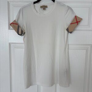 Burberry White Short Sleeve Top w/ Check Cuff Detail – Size S